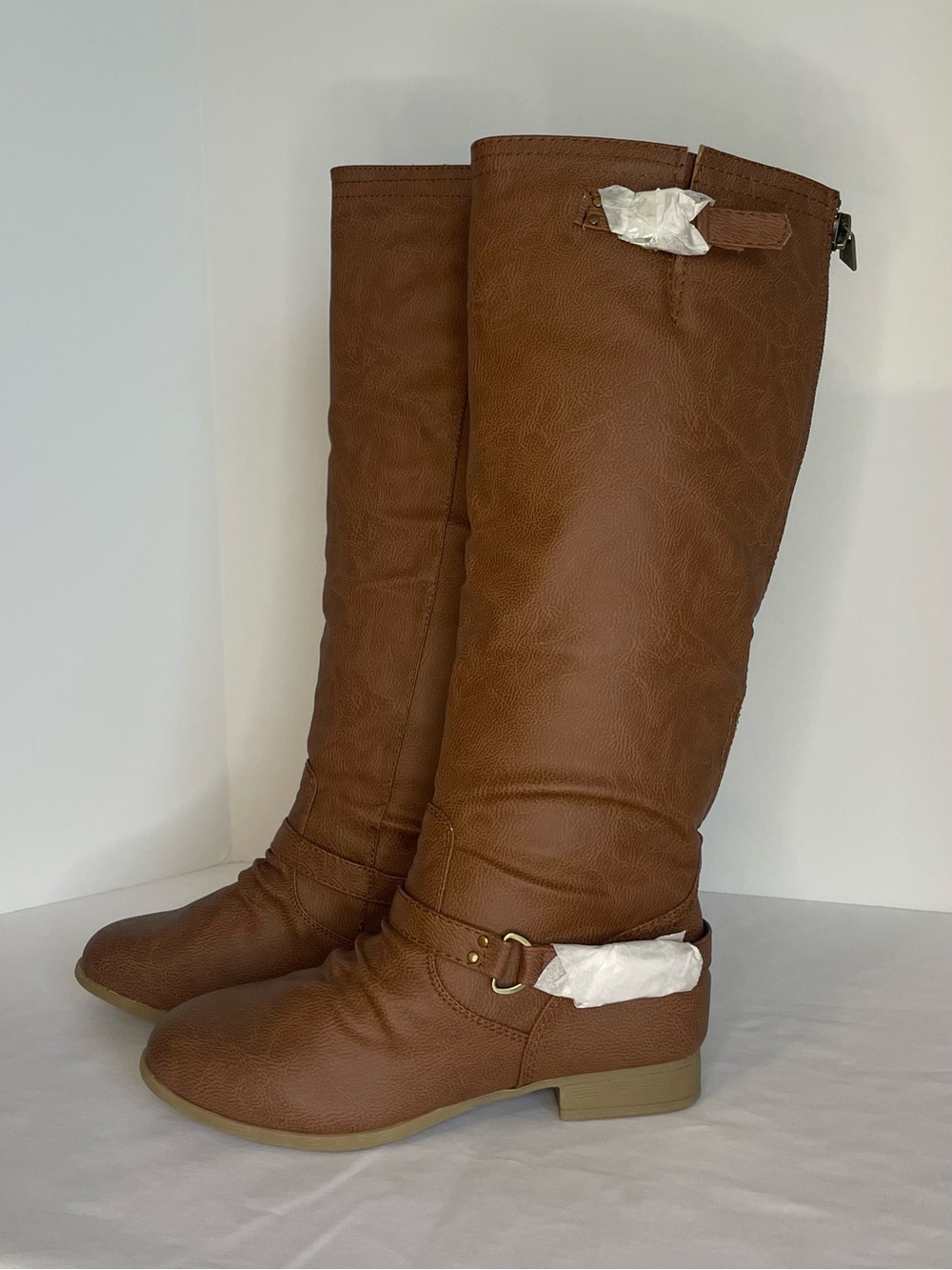 TOP Moda Brown Tall Riding Boots with Buckle Detail